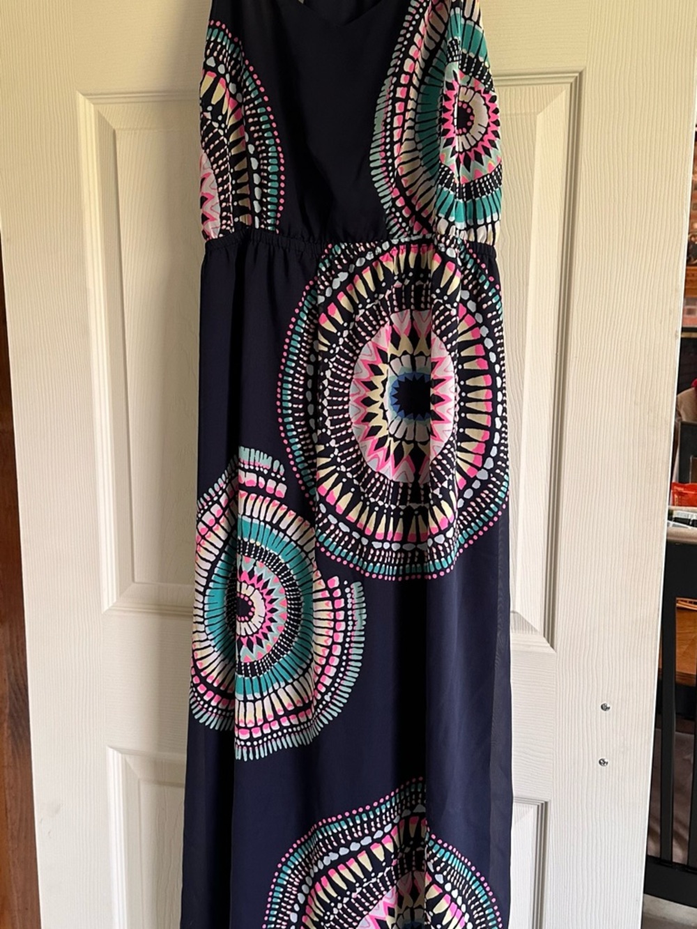 Women’s Navy Maxi Dress with Pink & Teal Mandala Print- Never Worn